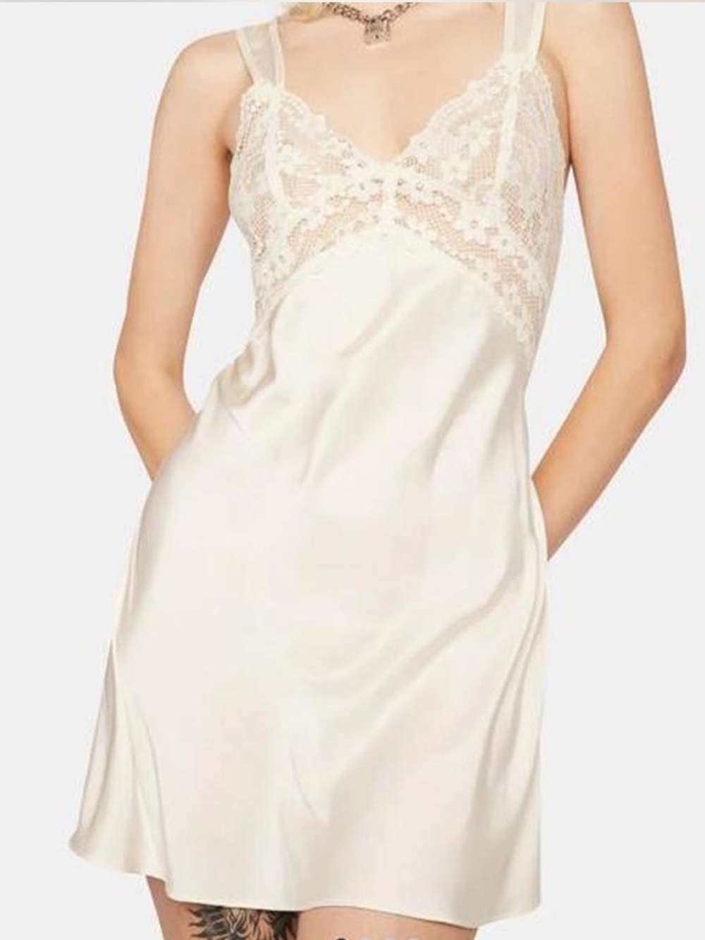 Lioness Ivory Lace-Trim Satin Chemise - Picture 1 of 5